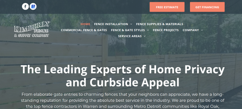 Website screenshot of Kimberly Fence & Supply Inc