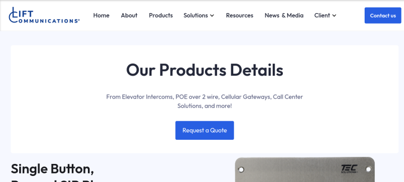 Website screenshot of Lift Communications