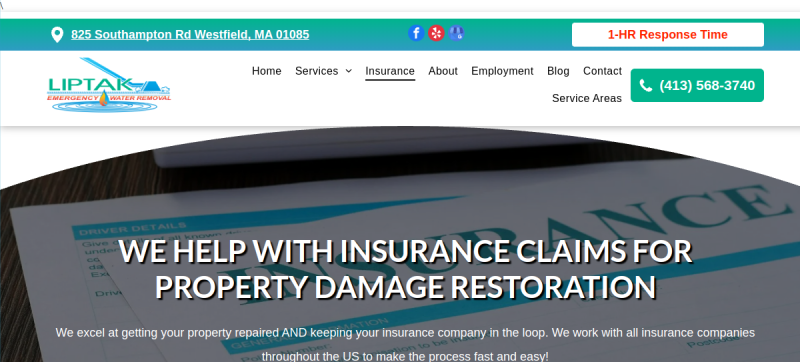 Website screenshot of Liptak Restoration Inc