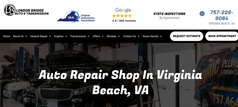 Website screenshot of London Bridge Auto And Transmission Repair Shop Virginia Beach