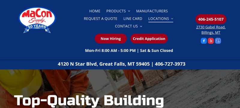 Website screenshot of MaCon Supply