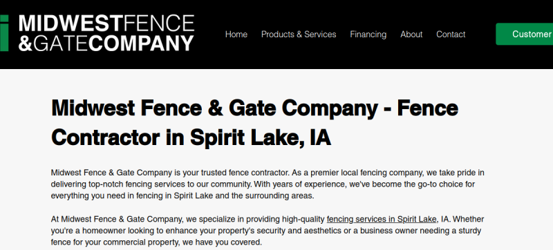 Website screenshot of Midwest Fence & Gate Company