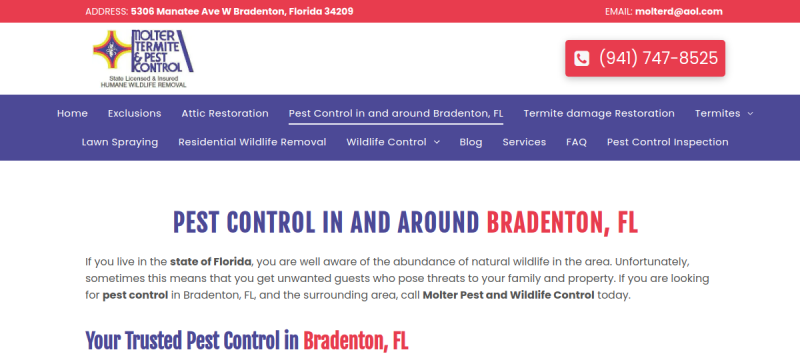 Website screenshot of Molter Termite and Pest Control