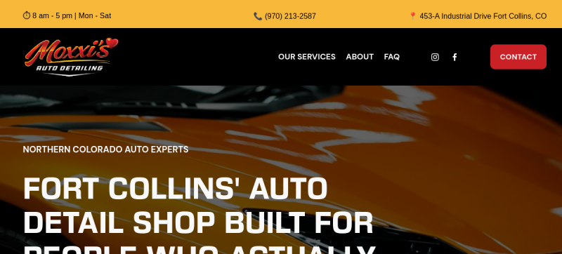 Website screenshot of Moxxi's Automotive Detailing