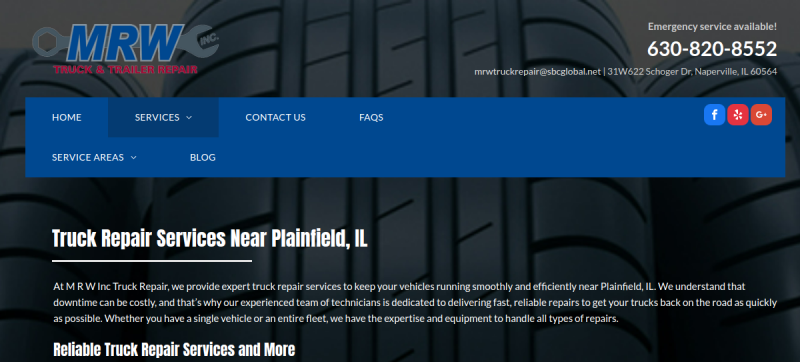 Website screenshot of M R W Truck & Trailer Repair Inc.