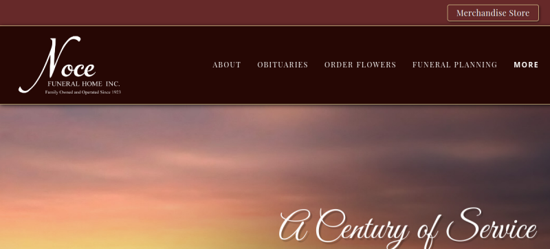 Website screenshot of Noce Funeral Home, Inc