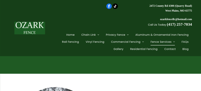 Website screenshot of Ozark Fence LLC