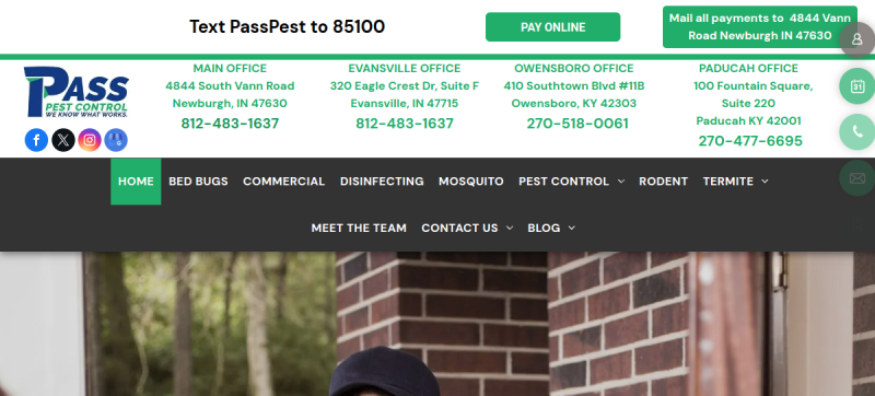 Website screenshot of Pass Pest Control 