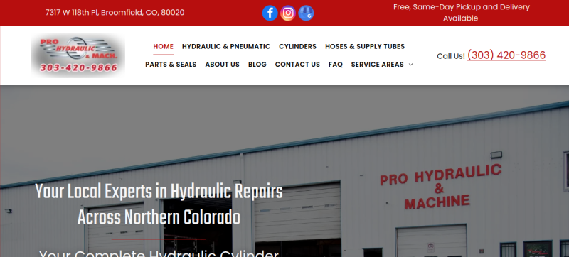 Website screenshot of Pro Hydraulic & Machine, Inc.