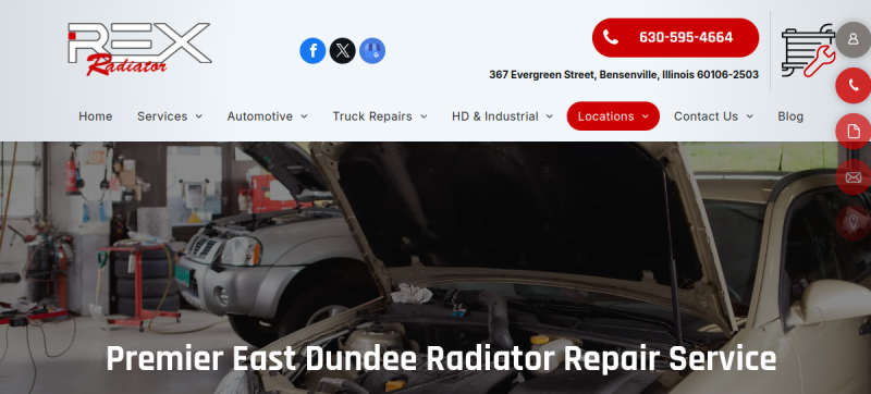 Website screenshot of Rex Radiator