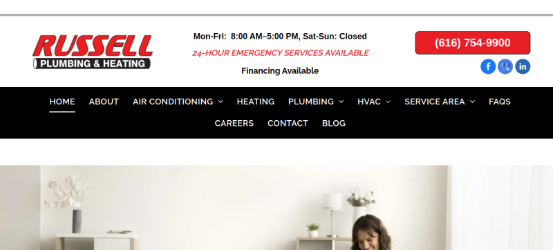 Russell Plumbing & Heating website