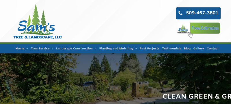 Website screenshot of Sam's Tree & Landscape, LLC