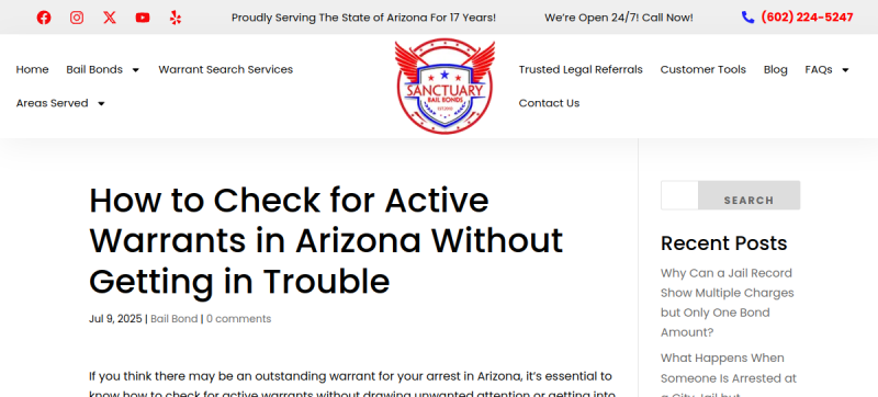 Sanctuary Bail Bonds Phoenix website