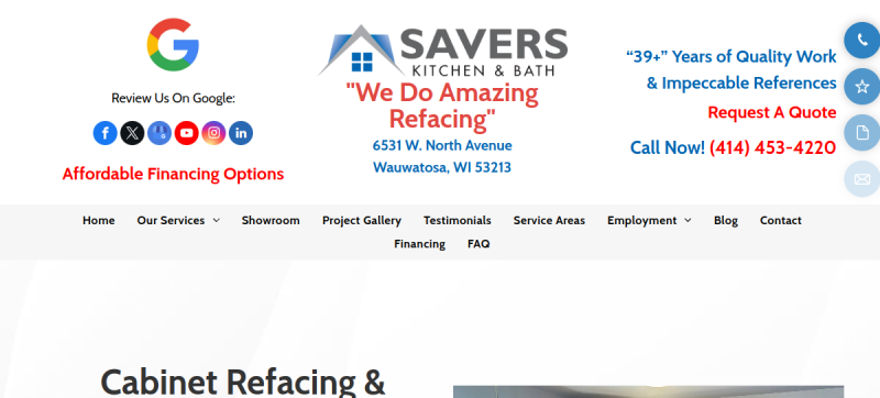 Website screenshot of Savers Kitchen & Bath