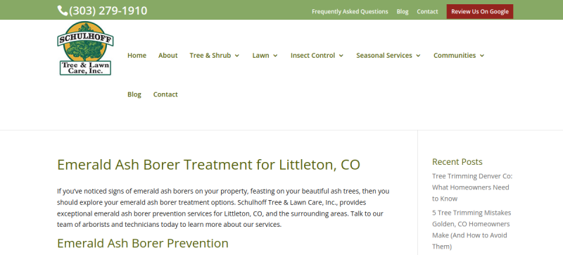 Website screenshot of Schulhoff Tree & Lawn Care, Inc.