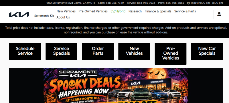 Website screenshot of Serramonte Kia