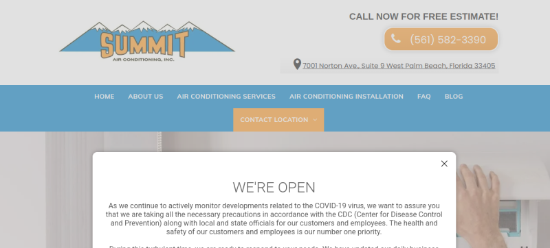 Website screenshot of Summit Air Conditioning, Inc.