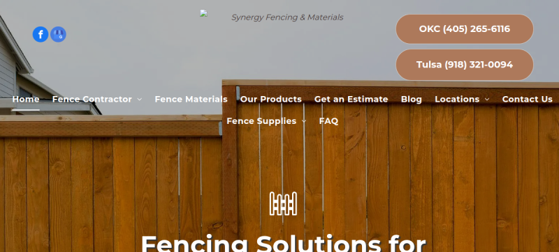 Website screenshot of Synergy Fencing and Materials