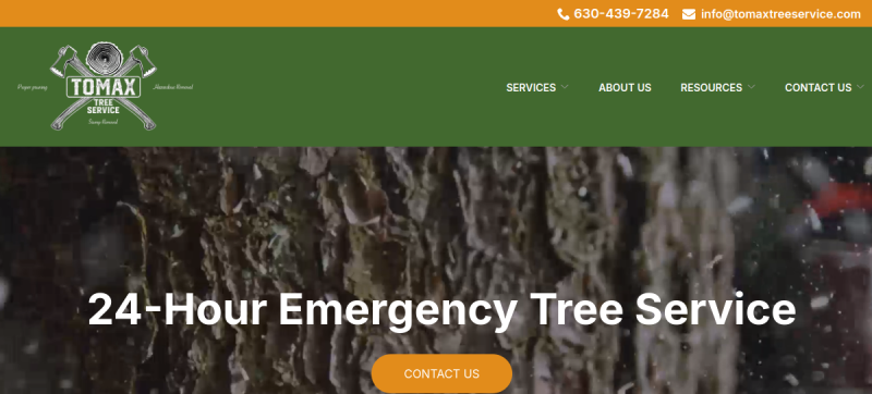 Website screenshot of Tomax Tree Service
