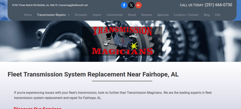 Website screenshot of Transmission Magicians