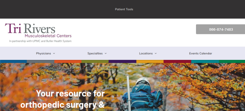 Website screenshot of Tri Rivers Musculoskeletal Centers