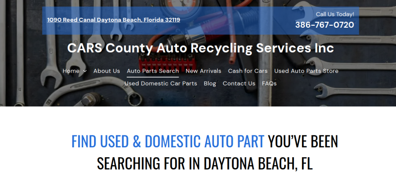 Website screenshot of CARS County Auto Recycling Services Inc