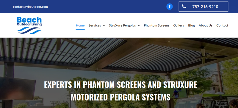 Website screenshot of Beach Outdoor Living