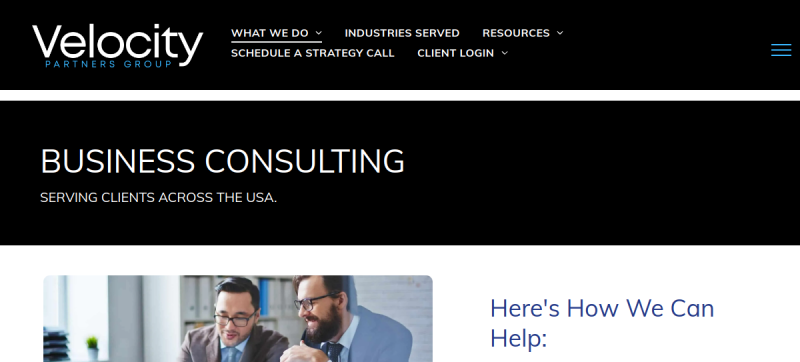 Website screenshot of Velocity Partners Group