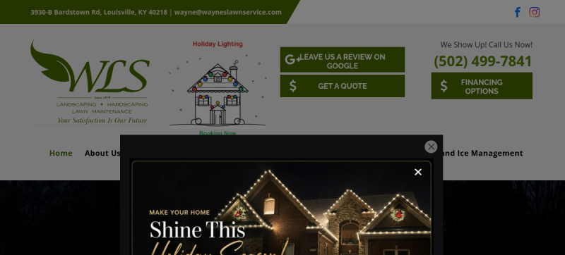 Website screenshot of Wayne's Lawn Service