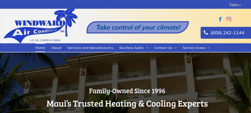 Website screenshot of Windward Air Conditioning Inc