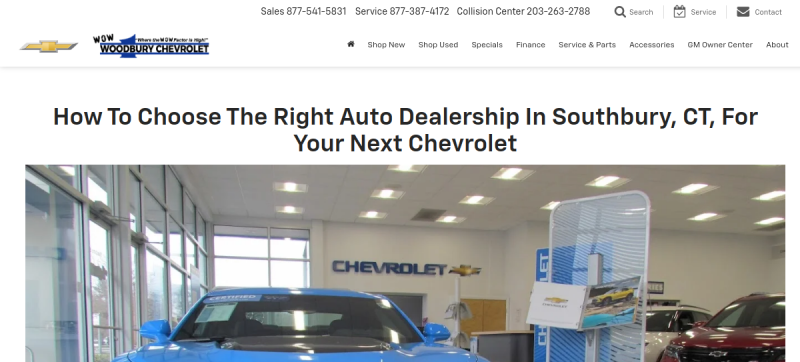 Website screenshot of Woodbury Chevrolet
