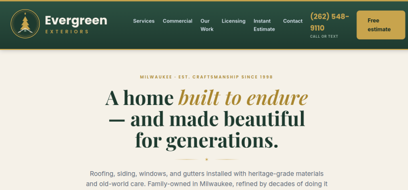 Evergreen Exteriors — traditional website demo