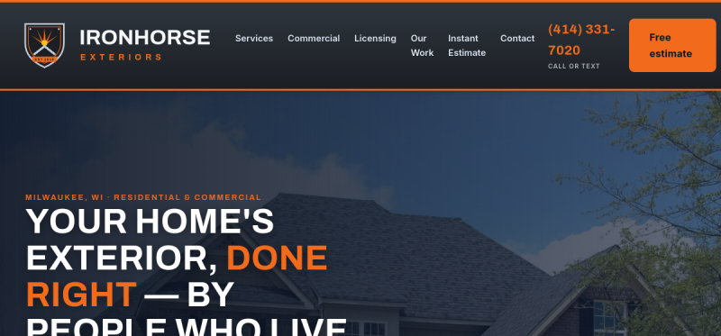 Ironhorse Exteriors — bold industrial website demo