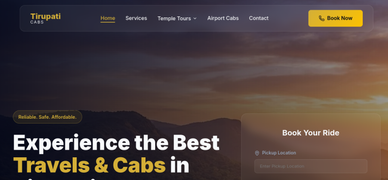 Tirupati Cabs Bookings website screenshot