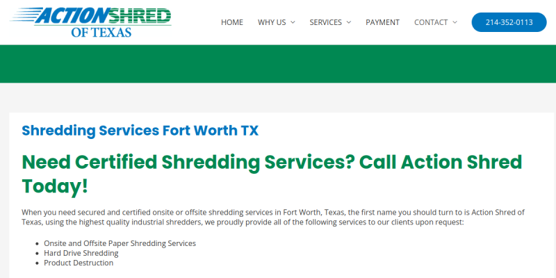 Shredding Companies Fort Worth website screenshot