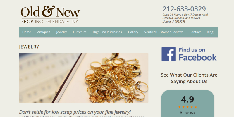 Old & New Shop Provides Experienced Jewelry Buyer Company in Nassau County website screenshot