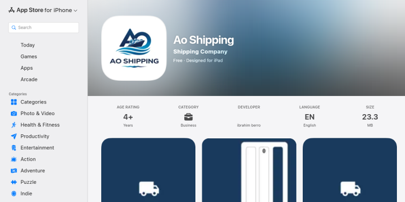 AO Shipping mobile app screenshot