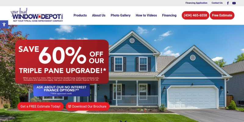 Window Depot USA Offers Many Unique Designs For Home Window Replacement In Charlottesville website screenshot