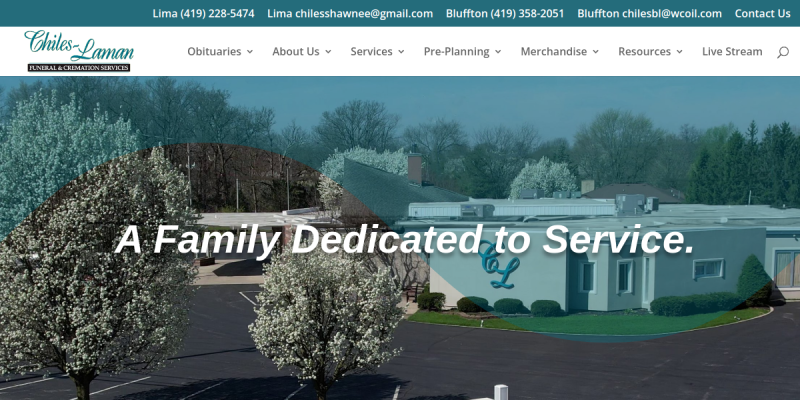 Chiles-Laman Funeral Homes Provides Caring Funeral Arrangement In Bluffton OH website screenshot