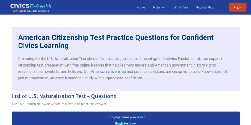 American Citizenship Test Questions website screenshot