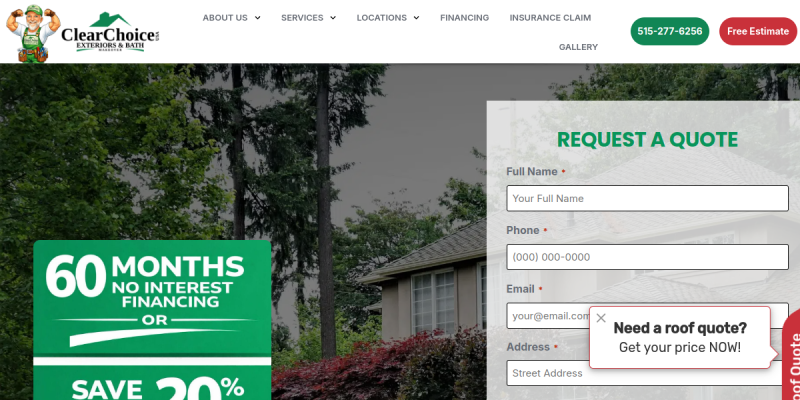 Clear Choice Exteriors & Bath Makeover Provides Top Notch Wood Siding In Des Moines IA website screenshot