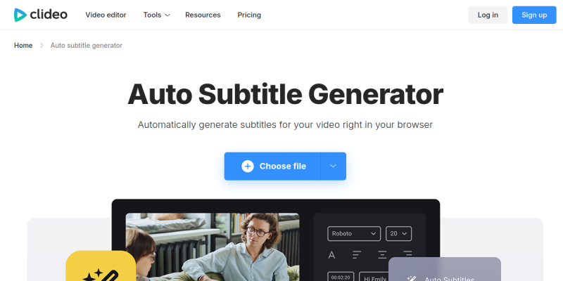 Clideo字幕生成機能