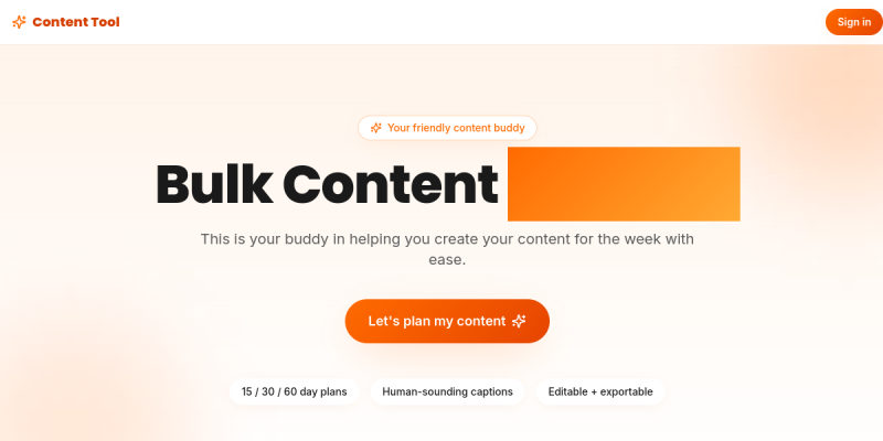 Bulk Content Creation Tool website preview