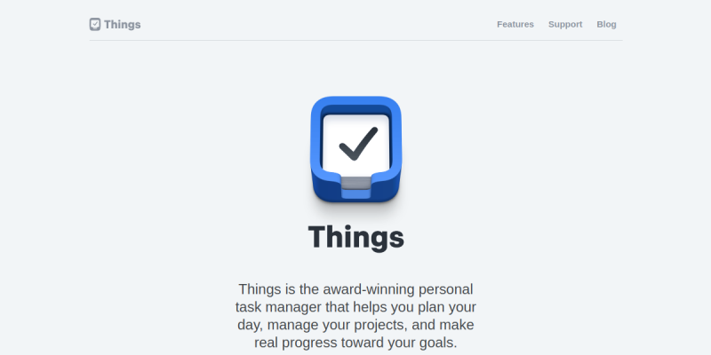Screenshot of the Things landing page