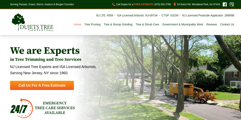 Dujets Tree Experts Is Your Premier Tree Removal Service In Passaic County NJ website screenshot