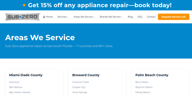 Sub-Zero Repair Services Fix Your Sub-Zero Wine Cooler With Repair In Sunny Isles Beach FL website screenshot