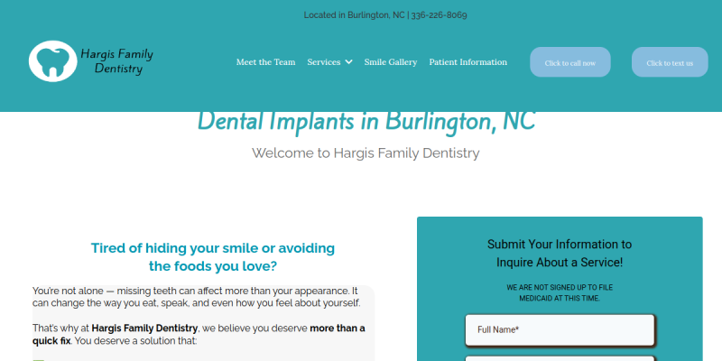 Implant Specialist Burlington NC website screenshot