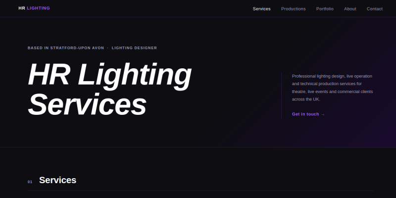 HR Lighting Services website preview