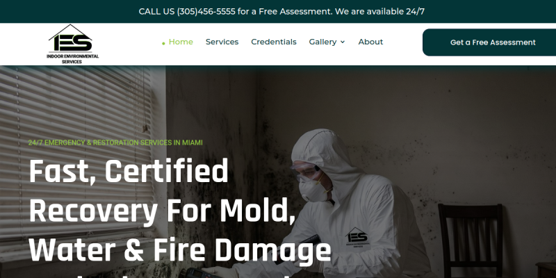 Indoor Environmental Services provides professioanal Water Damage Restoration Near Key Largo FL. website screenshot