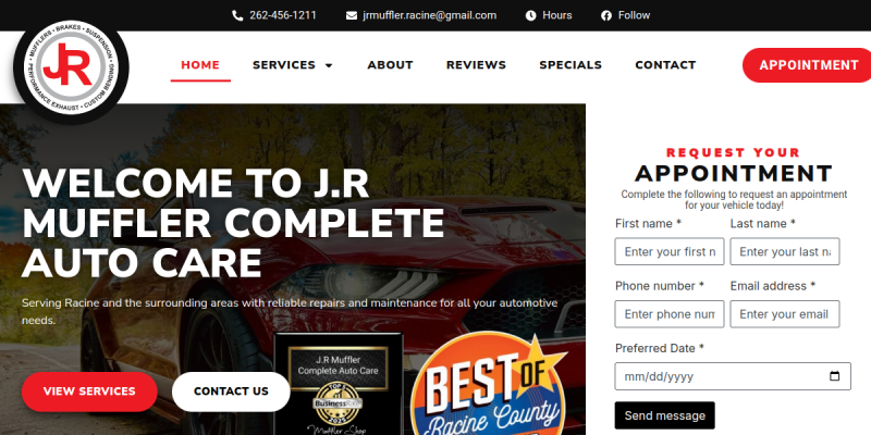 Choose JR Muffler Complete Auto Care for Expert Car Repair Services in Racine, WI website screenshot